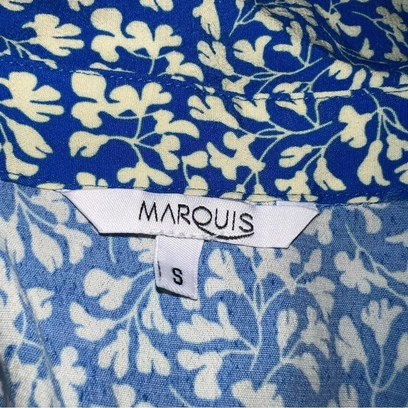 Marquis, S,pocketed leaf print full button front cuff short sleeve belted midi - Picture 9 of 9